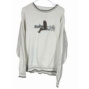 Fieldmaster USA Eagle Sweater XL Cream Textured‎ Knit Bald Eagle Cabin Cottage